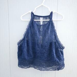Bench Body Lace Halter Bralette Top Size XL – Navy Blue, Sheer, Lingerie Style